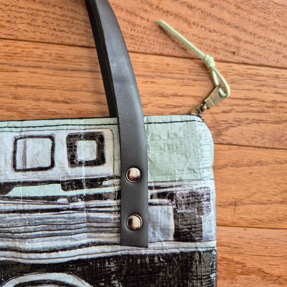 Retro Camera Print Leather Tote Bag Small OOAK One of a Kind Graphic Print - Picture 4 of 13